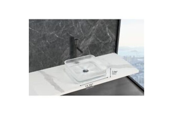 Pemberly Row 15" Tempered Glass Square Vessel Bathroom Sink in Clear