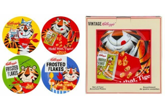 Kellogg's Tony the Tiger Frosted Flakes Porcelain Vintage Plate Set of 4 - NEW