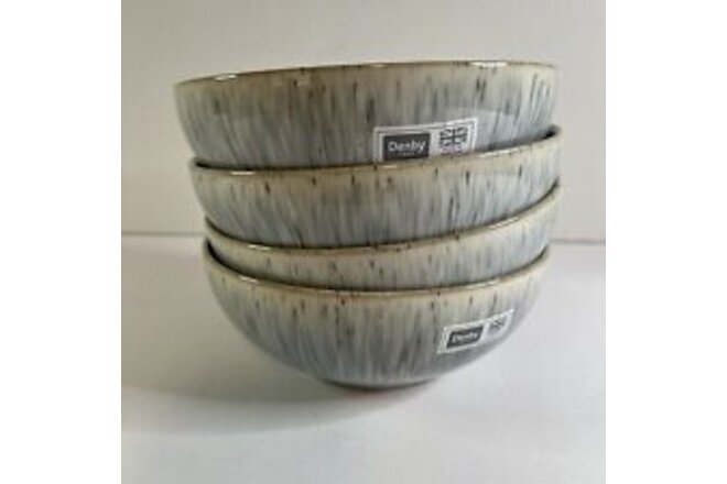 Denby Blue Halo Speckle Stoneware Cereal Coupe Bowl Set of 4 NEW