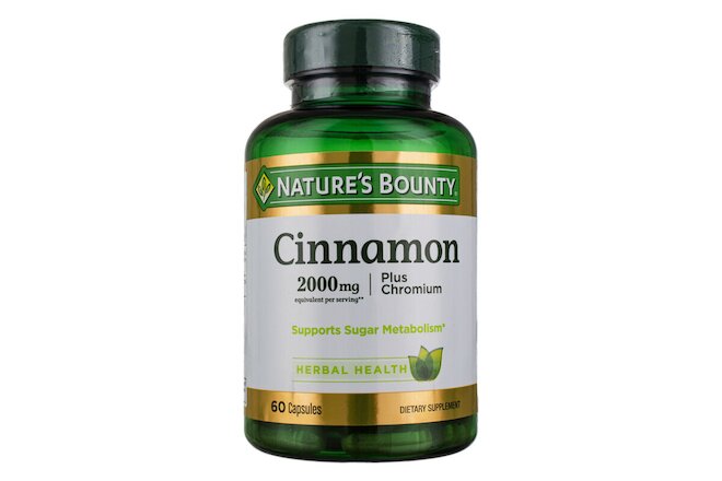 2 Pack Nature's Bounty Herbal Health Cinnamon + Chromium Capsules, 2000 mg, 6...