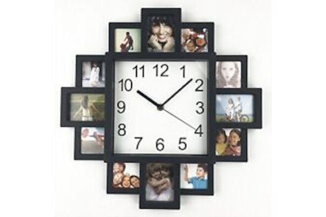 DIY Frame Clock, Black, 40cm x 40cm x 4.5cm, Analog Display, Protects Photos,...