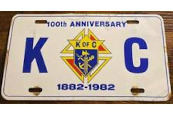 Knights of Columbus Booster License Plate Vintage 1882 1982 100th Anniversary