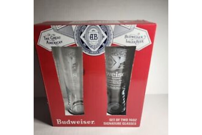 Budweiser Signature Glasses(2) 16oz each. Beer glasses..Budweiser..New