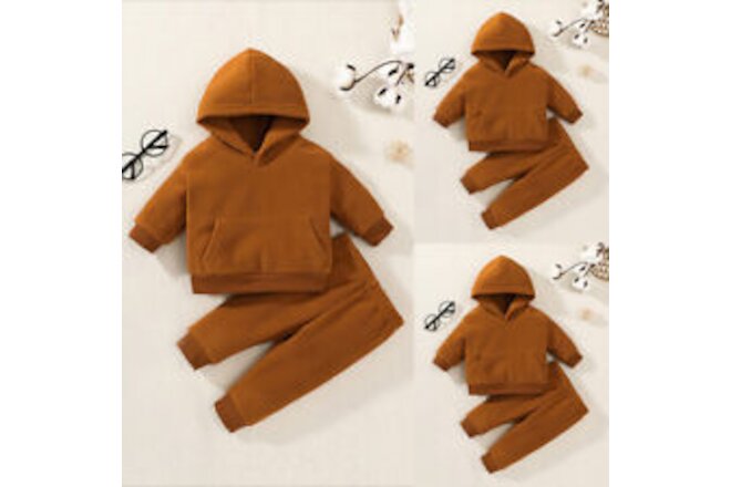 Newborn Baby Boys Girls Knit Solid Outfit Long Sleeve Romper Tops Pants Set US