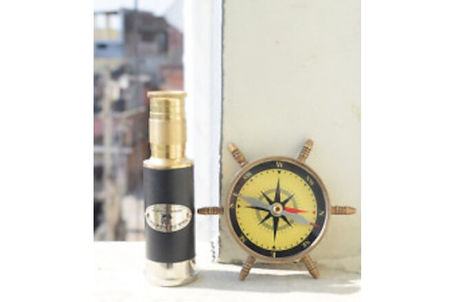 Brass Handheld Telescope Nautical Vintage Marine Telescope W Directional Compass