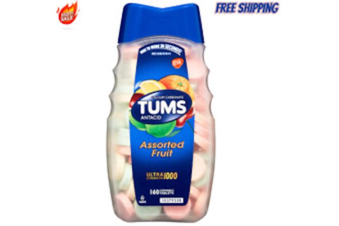 New Tums Ultra Strength Assorted Fruit Chewable Antacid Medicine, 160 Ct
