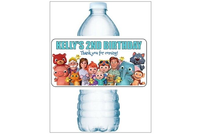 20 COCOMELON BIRTHDAY PARTY Water Bottle Labels Personalized WATERPROOF INK