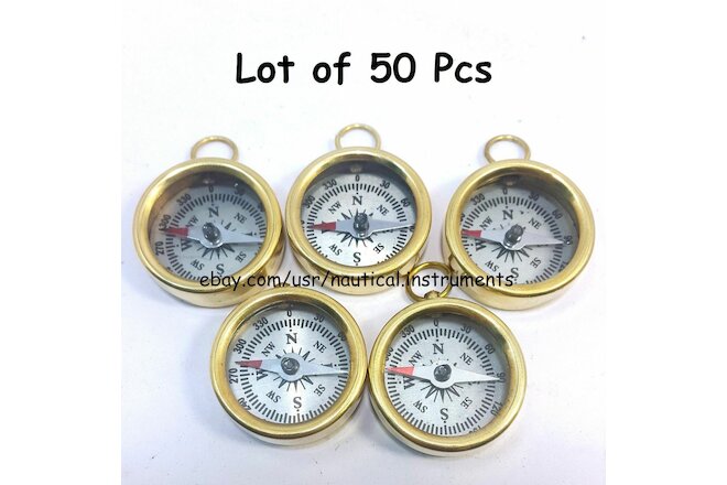 LOT  OF 50 PCS VINTAGE STYLE SOLID BRASS  WHITE DIAL POCKET COMPASS