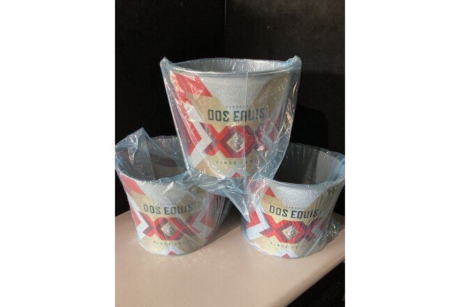 (3) New Dos Equis Party Beer Metal Ice Buckets Galvanized Bucket