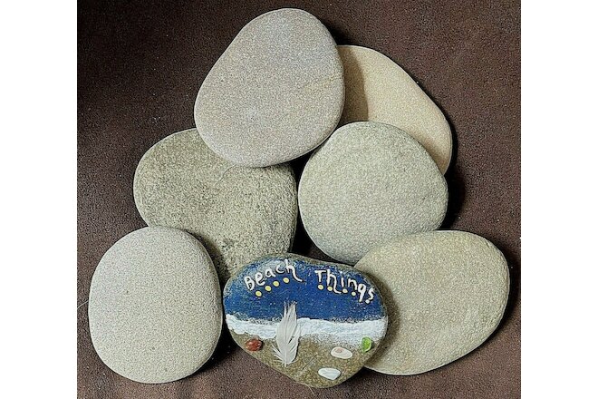 Seven (7) X-Large Sized Flat Beach Rocks! Size 3" - 4" - Ready for Painting!