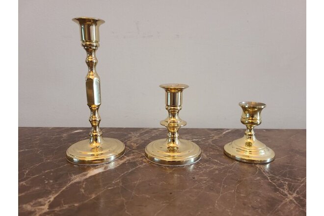~ Vintage Baldwin Brass Candlestick Lot QTY 3 Holder 3" 4" 7" Forged in America