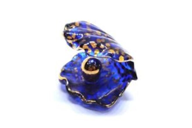 Handmade Mini 1.5" Blue Pearl Oyster Figures Blown Glass Art, Cute Collectibl...