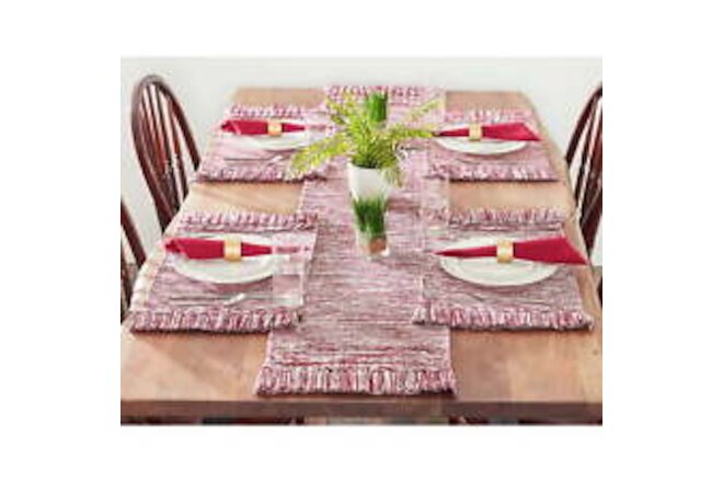 Mainstays Woven Fringe 13-Piece Coordinated Table Runner Dining Set, Rusty Brick