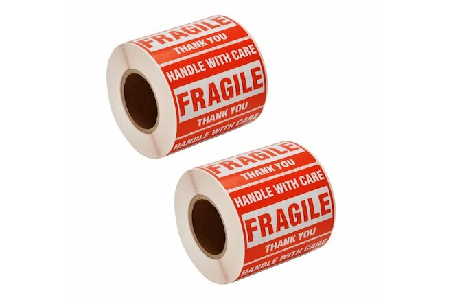 1000 Fragile Stickers 2x3 Handle with Care Thank You 500 / Roll Warning Labels