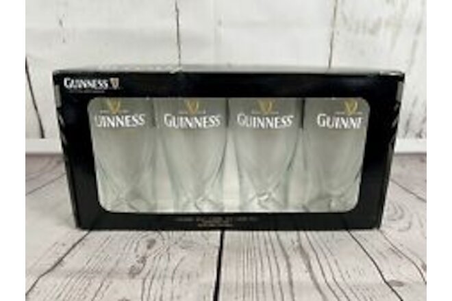 Guinness 20 Oz Gravity Embossed Gold Harp Beer Glass Set Of 4 New In Box