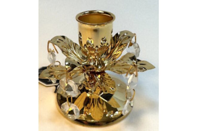 Vintage Swarovski Crystal Crystals 24kt Gold Plated Leaf Leaves Candle Holder