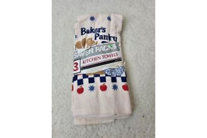 Vintage 80s Saver 3-Pack Baker's Pantry Cotton Kitchen Dish Tea Towels