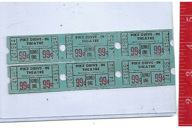 Vintage lot Pike Drive-in theatre tickets Admit one 99c Newington Connecticut