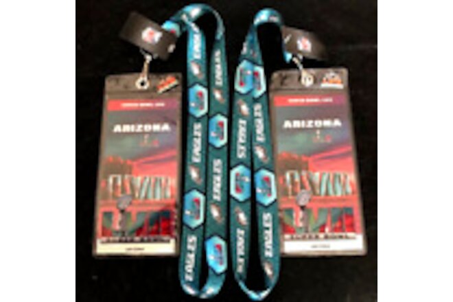 4pc NFL SB 57 Philadelphia Eagles Two Sided Lanyards Ticket Holders Pin Package