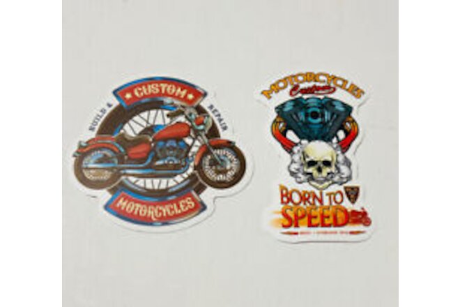 Custom Motorcycles Decals Stickers Set of 2 Born To Speed Build Repair Skull NEW