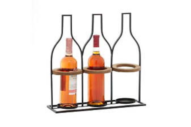 DecMode 17" x 16" Black Metal Bottle Shaped 3 Bottles Wine Holder, 1-Piece Y9