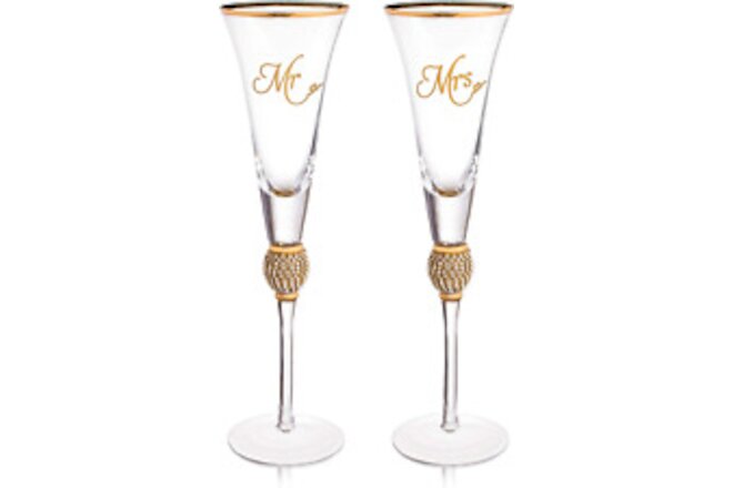 Wedding Champagne Flute Mr And Mrs Champagne Flute With Gold Rim Wedding Gift Fo