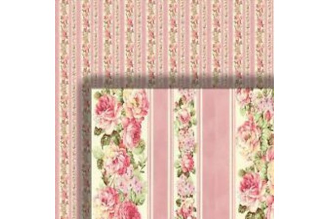 Dollhouse Wallpaper - Pink Floral Stripe by World Model Miniatures 35593