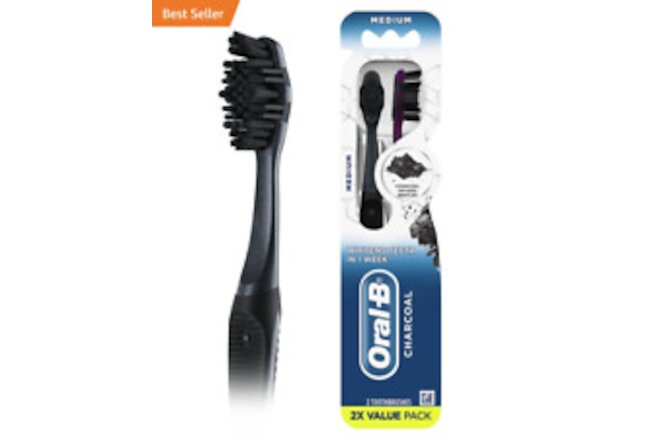 Charcoal Toothbrushes, Medium 2Ct