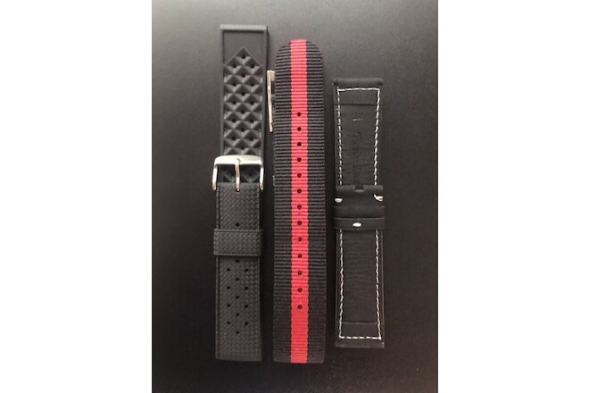 22mm Black Suede Leather Watch Strap Band Tropic Tropical Rubber Nylon Lot 3
