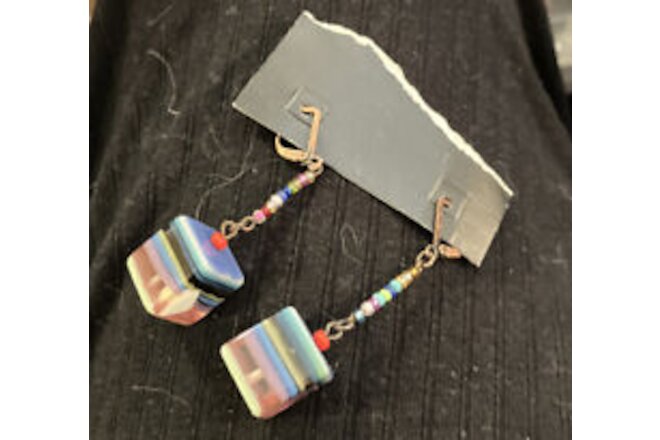 Earrings Dangling cubes Pierced sobral style lucite striped
