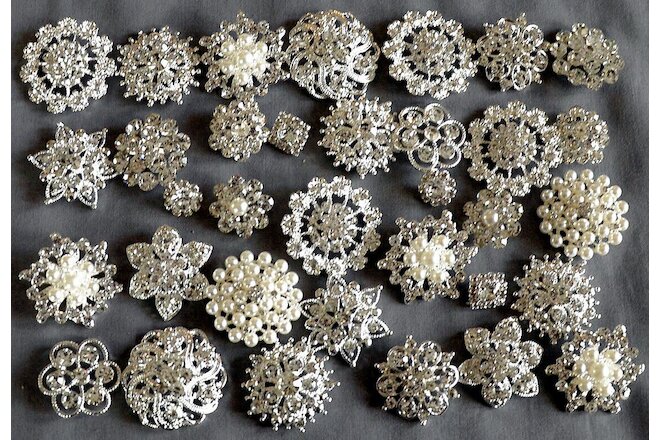 50 Assorted Rhinestone Button Brooch Embellishment Pearl Crystal Wedding Brooch