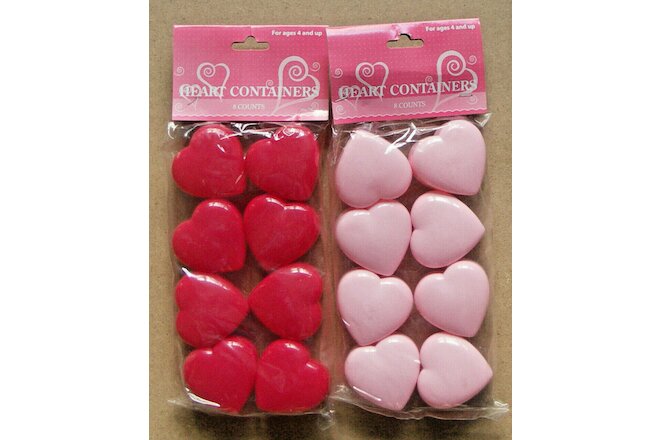 LOT OF 2 PACKAGES PLASTIC HEART CONTAINERS - 16 PINK & RED CONTAINERS - NEW
