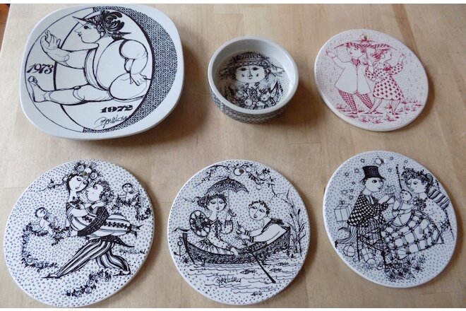 Bjorn Wiinblad Ceramic Collectible Lot of 6 Trivets Plate Trinket Bowl Denmark