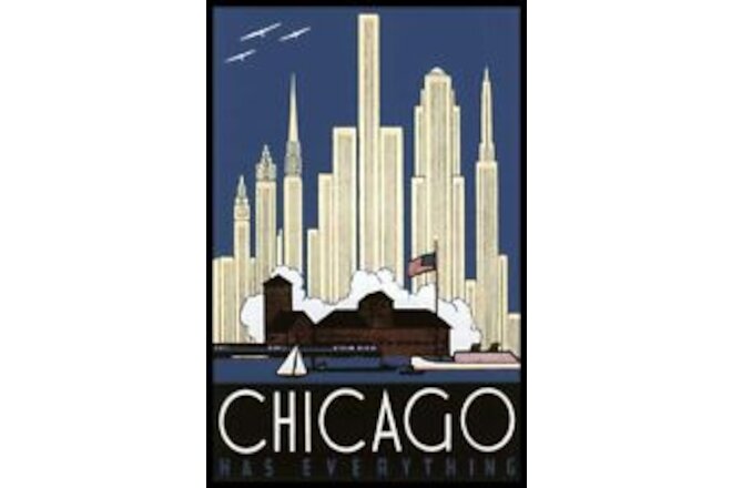 1930'S HISTORIC CHICAGO CITY WATERFRONT SKYSCRAPERS ART DECO COVER POSTER 319368
