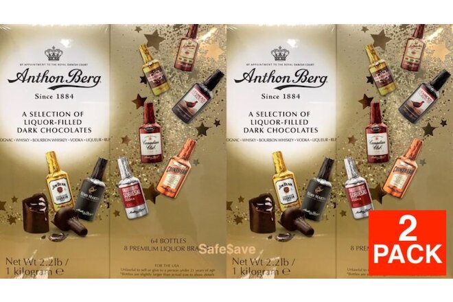2 PACKS Anthon Berg DARK Chocolate Liqueur Liquor 2.2 Lbs 64 Pieces Each 08/2023