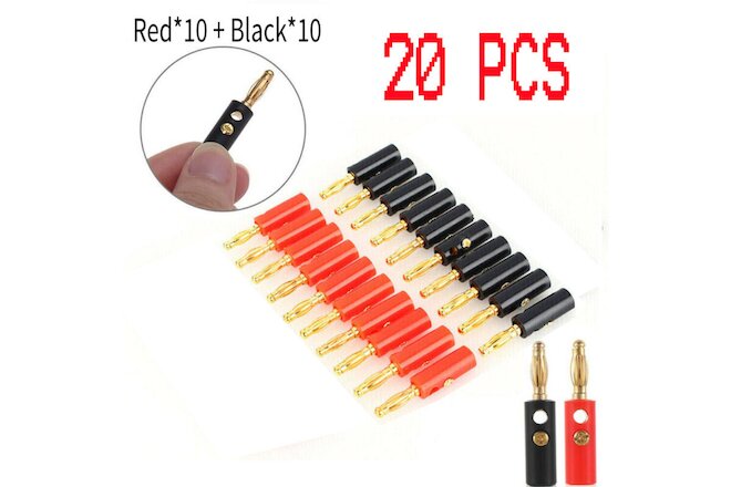 20Pcs Gold Plated Banana Plugs Audio Jack Speaker Wire Cable Screw Connector 4mm