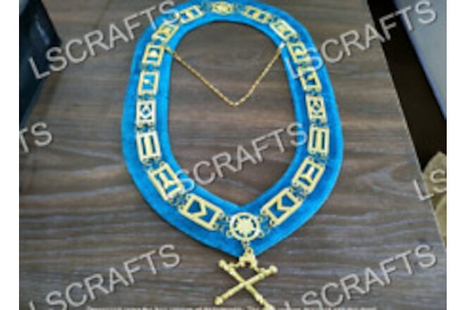 Masonic Master Masons Blue Lodge Gold Collar Chain +Marshall Jewel
