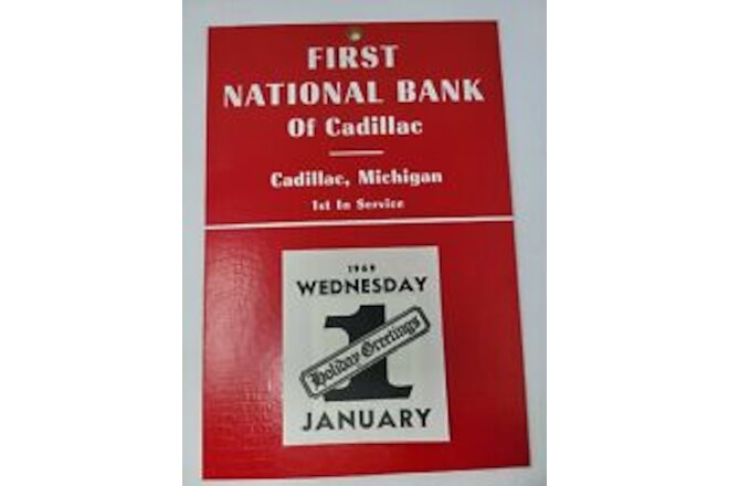 First Nationa Bank 1969 Vintage Salesman Sample Advertising Calendar Cadillac MI