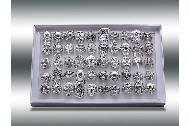 15pcs Wholesale Big Gothic Punk Skull Antique Silver Rings Mixed Style Jewelry
