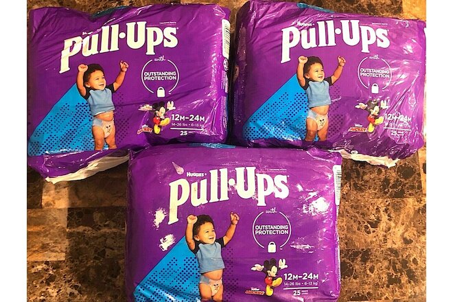 Huggies Pull Ups Potty Training Pants 12m-24m 14-26 lbs 25 Count (Pack of 3)