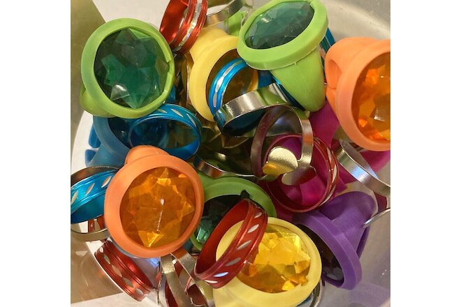 Rings Lot of 114 Colorful Gem Jewelry Kid's Childrens Birthday Toy Trinket Party