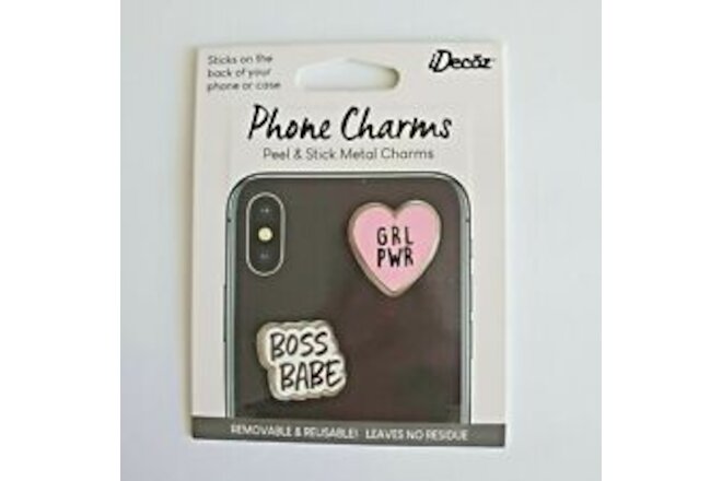 Idecōz Boss Babe & Girl Power Peel & Stick Metal Phone Charms Reusable NEW