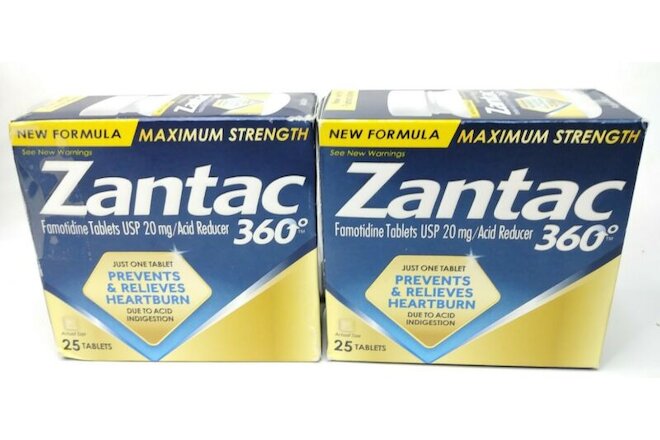 2pk Zantac 360 Degree Famotidine 25 Tablets Acid Reducer MAX Strength EXP 12/22