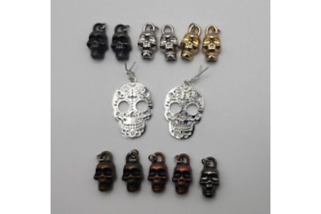 Metal Skull Pendant Charm Jewelry Making Crafts Earrings Necklace - Lot of 13