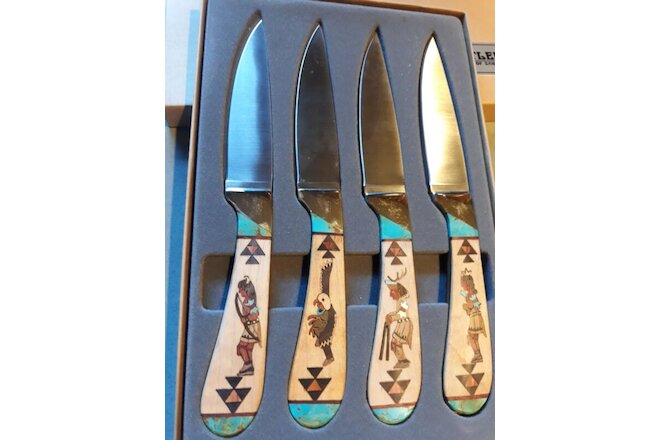 Set of 4 Santa Fe Stoneworks Turquoise Steak Knives Rare Dancers Set!!!!!!!!