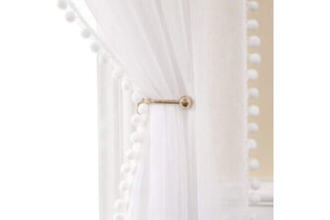 1-4 Window Screening Gauze Tulle Drape Sheer Ball Pompom Voile Valance Curtains