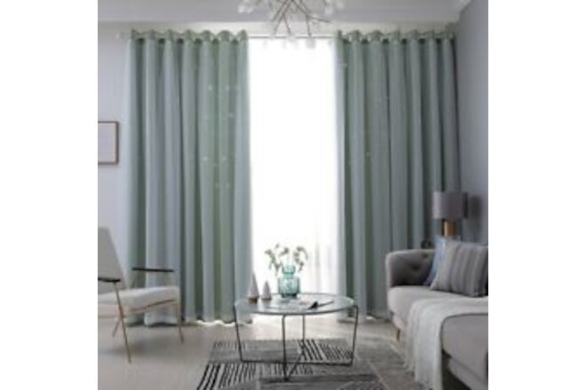 1 Panel Double Layer Window Treatment Tulle Blackout Curtain Star Hollow Out