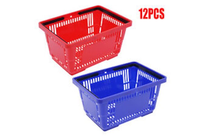 Plastic Shopping Basket Store Baskets 18L Capacity with Handle 12Pcs Blue/Red