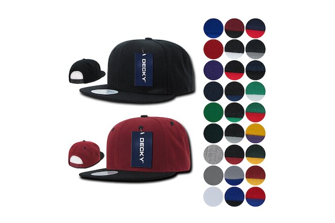 Lot of 6 Blank Flat Bill Snapback Caps Hats Solid Two Tone DECKY Wholesale Bulk