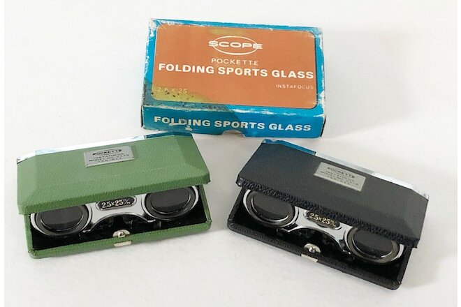 Vtg Scope POCKETTE Folding Sports/Opera Glasses Binoculars Lot~Black&Green+1 Box